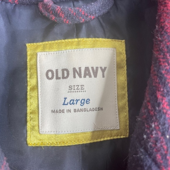 Old Navy Preppy Prep School Red & Navy Blue Plaid Peacoat Jacket Size Large - Picture 3 of 8